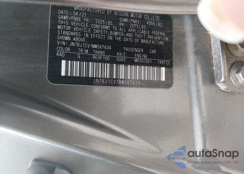 2021 Nissan Rogue Sport Sl Fwd Xtronic Cvt из США, поврежденный, VIN JN1BJ1CV1MW567634